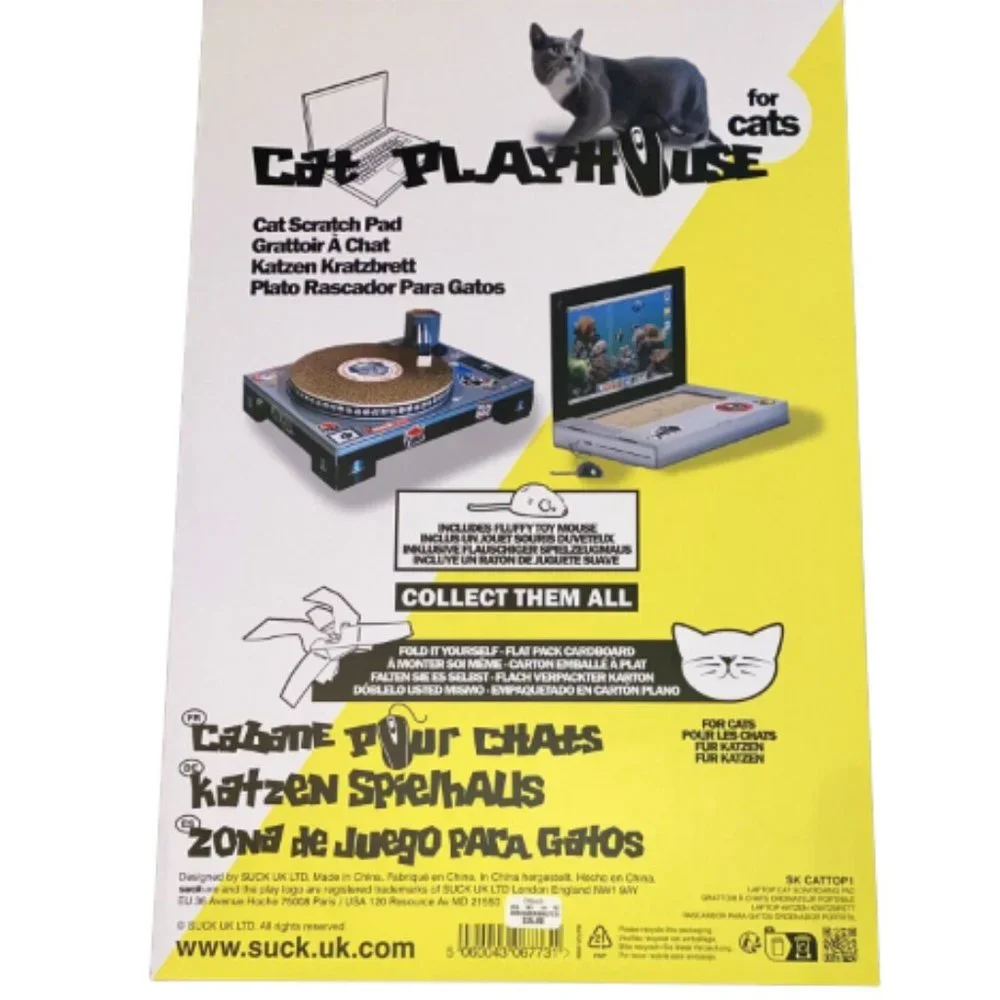 Cat Playhouse Cardboard Laptop Scratcher Pad with Fluffy Toy Mouse